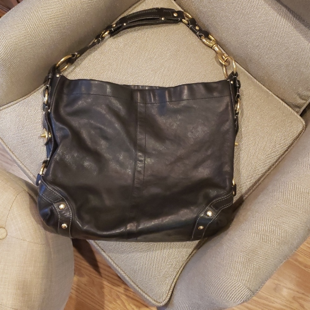 Black Coach Carly Leather Handbag Large Size